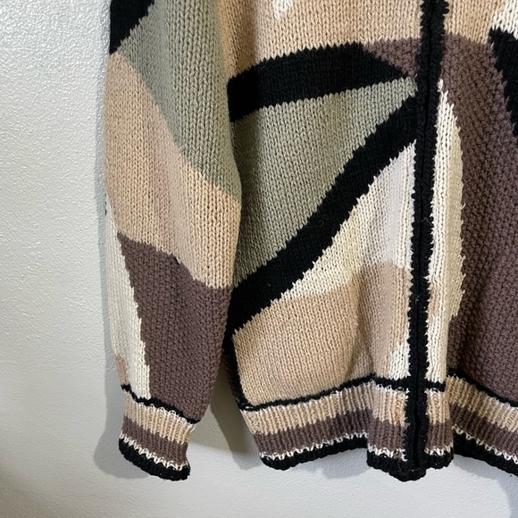 Vintage 100% Wool Zip Front Cardigan Geometric Colorblock Sweater Size M Warmest - Picture 4 of 14
